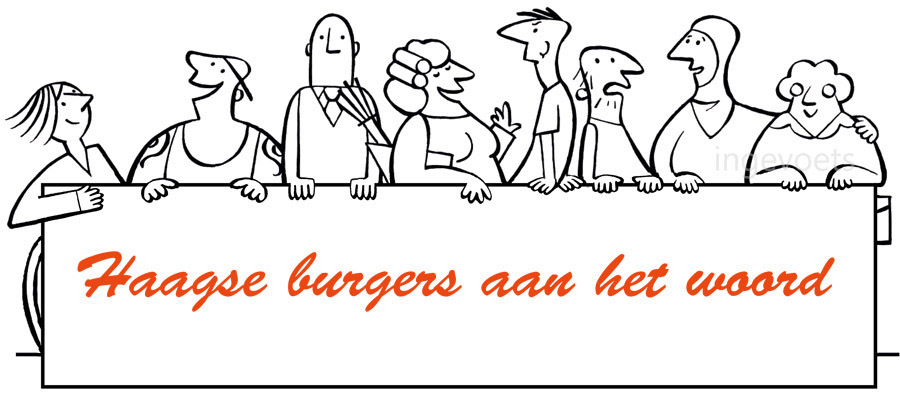 Gestiliseerde lijntekening van buurtbewoners voor de gemeente.